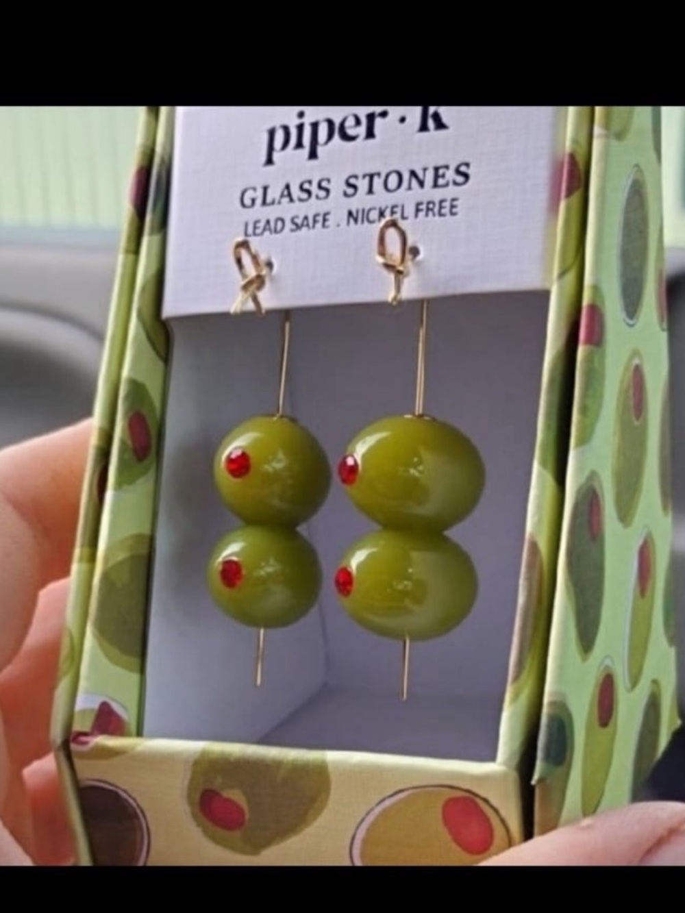 Piper K Viral Olive Glass Stones Martini Earrings